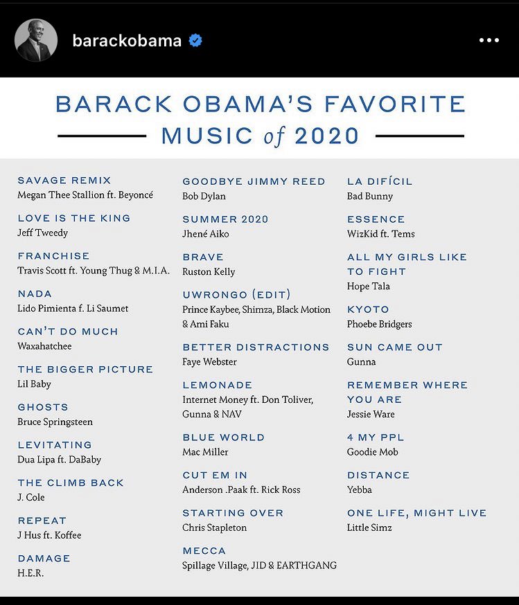 Wizkid, Tems Make Barrack Obama’s List Of Favourite Music For The Year 2020